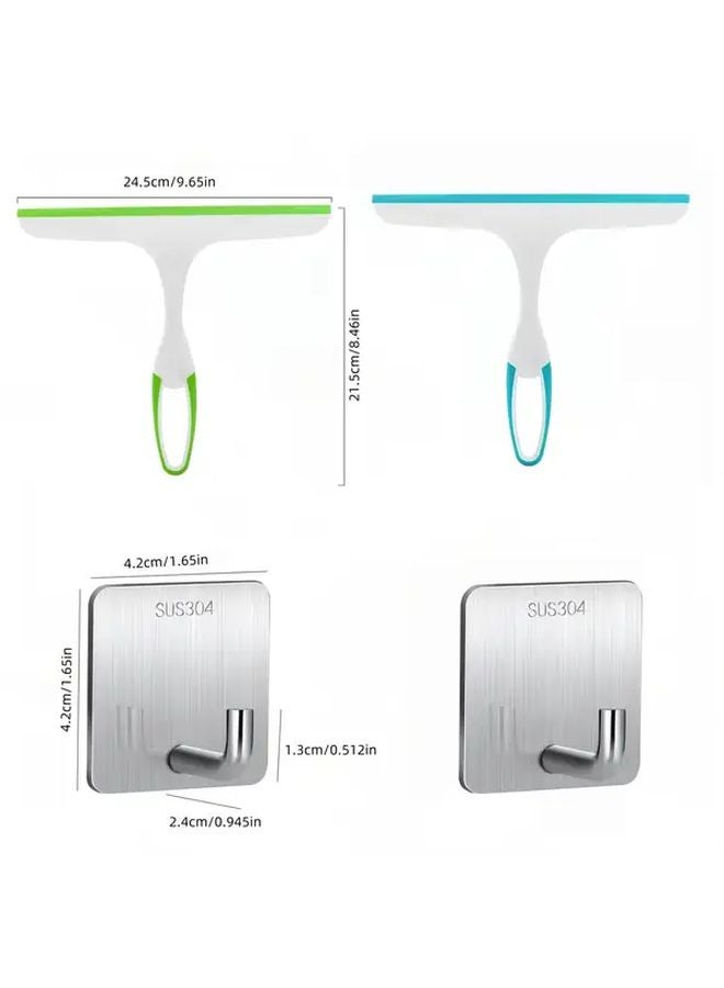 2pcs Shower Squeegee With Stainless Steel Hooks For Glass Window And Mirror Cleaning - Image 3